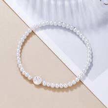 1 pieza Pulsera con inicial y cuentas de perlas falsas para mujer