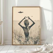 1 件，帆布裱框壁画，复古外星人壁画，专为 UFO 爱好者和超自然现象爱好者制作，外星人壁画，UFO 海报，科幻主题，外星人艺术，复古家居装饰，房间装饰，宿舍装饰，教室装饰 - 彩色 - 查看 11