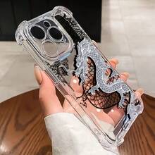 Y2K Cute Double Dragon Pattern Phone Case For IPhone 17 Air 16 15 14 13 12 11 Pro Max X XR XSMAX 8 7 Plus Shockproof Transparent Soft Back Cover - 無色 - 查看 6