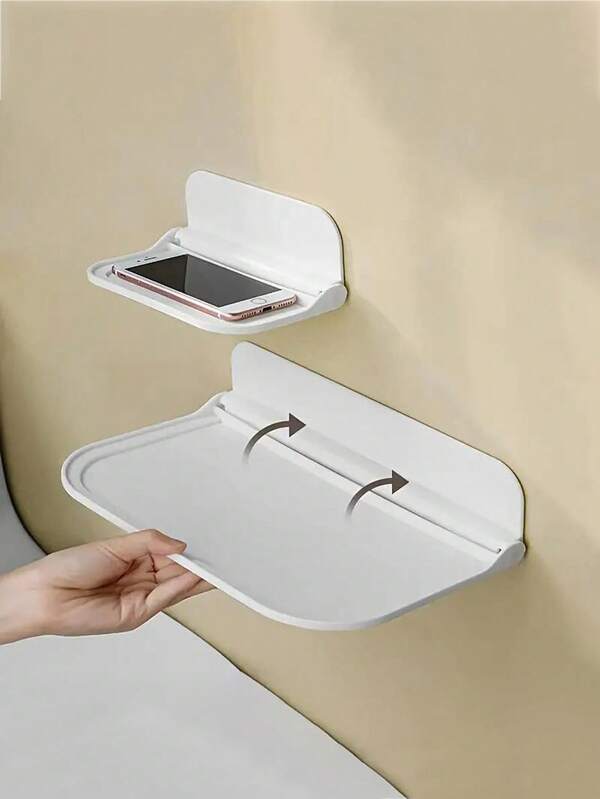 1 pieza Estantería de pared plegable, estantería flotante de plástico sin perforación, para baño, toalla de mano, almacenamiento de ropa, para decoración del hogar, sala de estar, oficina