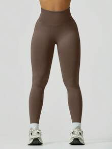 NcmRyu 1 Stück Damen nahtlose gerippte elastische Taille Bauchkontrolle Hohe Taille Po-Lifting Jogginghose Leggings