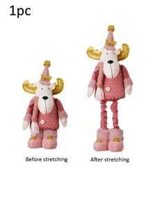 1pc Large Size Christmas Figurine Telescopic Length Christmas Ornament Snowman Standing Home Decorations Doll Soft Door Window Table Tree Holiday Xmas Season Decor (Pink Small Santa Claus) - Multicolor - View 10