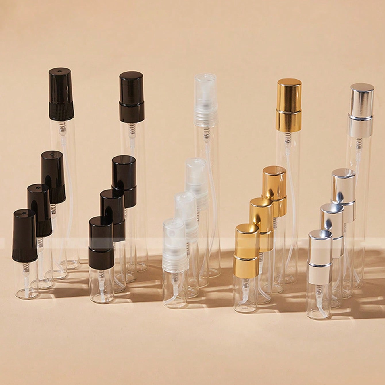 Piezas Botellas de perfume de vidrio portátiles, 10ml/5ml/2ml/3ml Botellas de fragancia recargables de viaje en miniatura, Botella de spray de alumin