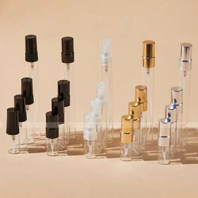 56 pezzi Bottigliette di profumo in vetro portatili, 10ml/5ml/2ml/3ml Mini bottiglie da viaggio ricaricabili per fragranze, flaconi spray in alluminio con ugello a nebulizzazione fine, flaconi spray completi in oro e argento, include 6 strumenti di erogazione, senza PVC, inodore, essenziali per i viaggi