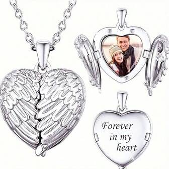 [Customized] Personalized Photo Printed Angel Wings Heart Pendant Necklace, Engraved Name, Valentine's Day Gift, Jewelry Commemorative Gift For Best Friends And Family, Multi-Functional, , Ornamental, Reusable, Exquisite, Stylish, High-Quality, Colorful, Modern, Custom, Personalized, Unique, Ideal Gifts For Him