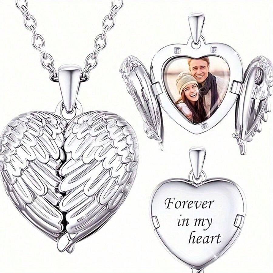 [Personalisiert] Personalisierte Foto-bedruckter Engelsflügel Herz Anhänger Halskette, eingravierter Name, Valentinstag Geschenk, Schmuck Erinnerungsgeschenk für beste Freunde und Familie, multifunktional, dekorativ, wiederverwendbar, exquisit, stilvolle, hochwertige, farbige, moderne, individuelle, personalisierte, einzigartige, ideale Geschenke für ihn - Verschiedenfarbig - Übersicht 1