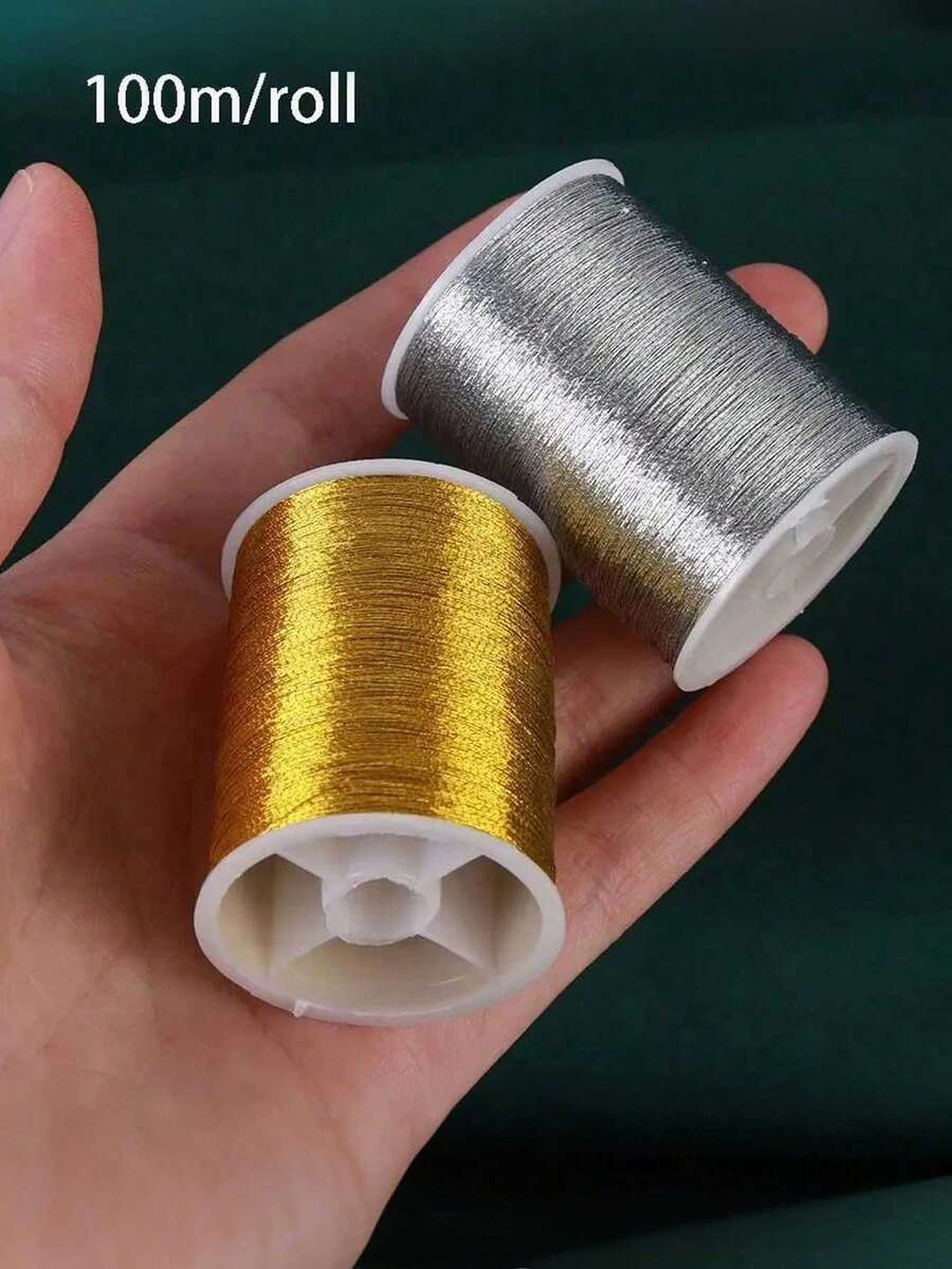 Metal Wire Embroidery Thread, Silver & Gold Metallic Embroidery Floss, Polyester Sewing Thread Spool For Embroidery - Multicolor - View 1