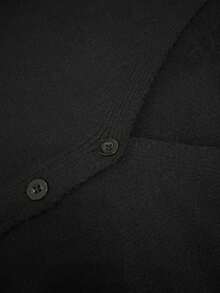 For Love & Bella Women's Sexy & Elegant Deep V-Neck Solid Brown Knit Cardigan, Fitted Minimalist Button Front Knit Sweater, Autumn/Winter - Black - View 5