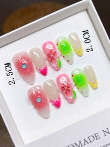 10 Pieces Of Pure Handmade Wearable Nails With Almond Nail Shape,Press On Nail