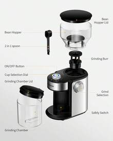 Burr Coffee Bean Grinder Electric, Adjustable Burr Mill With 16 Precise Grind Setting For 2-14 Cup, Silver. - 美規A型插(110-127V) - 查看 7