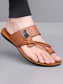 男士夏季新款轻便透气防滑 EVA 鞋底拖鞋，时尚休闲系带沙滩拖鞋 - 棕色 - 查看 8