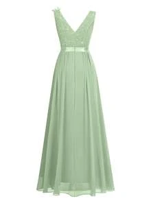 MIUSOL Elegant Women's Sequin Floral Lace Sweetheart Neck Maxi Dress, Sleeveless With Applique Shoulder, Ruched Chiffon Split Thigh Hem, Perfect For Formal Evening Party, Wedding Guest, Birthday - 薄荷綠 - 查看 8