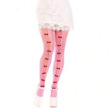 Womens Sweetheart Striped Net Tights With Keyhole And Mini Bow Detail - 粉色 - 查看 1
