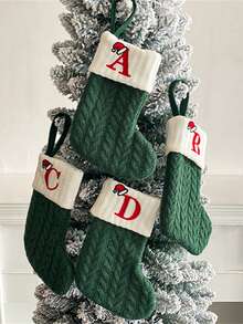 1 pezzo Calza natalizia lavorata a maglia con monogramma, calza appesa con piccole lettere inglesi natalizie, calza appesa per camino a doppia faccia, decorazioni per feste natalizie, regali per feste, calza personalizzata con iniziale, decorazioni per albero di Natale, decorazioni natalizie per la casa, regali di Natale, decorazioni, decorazioni per la casa per il nuovo anno 2026, decorazioni invernali natalizie