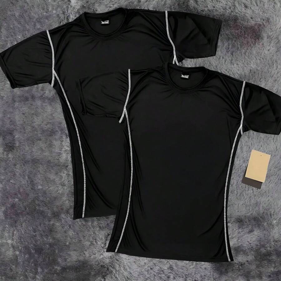 Kit 2 Premium Pro Men's Compression Shirts Fit Gym Training - 2 Blacks - View 1