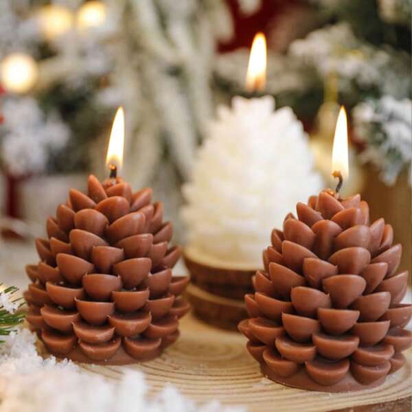 1pc Handmade Pine Cone Scented Candle, Festive Decor, Creative Handmade Gift, Scented Candle Ornament, Birthday Gift, Cute Decor, Photography Prop, Valentine's Day Gift, Mother's Day Gift, Creative Decor, Shaped Candle, Home Decor, Dining Table Decor, Decoration,Room Decor,Gifts