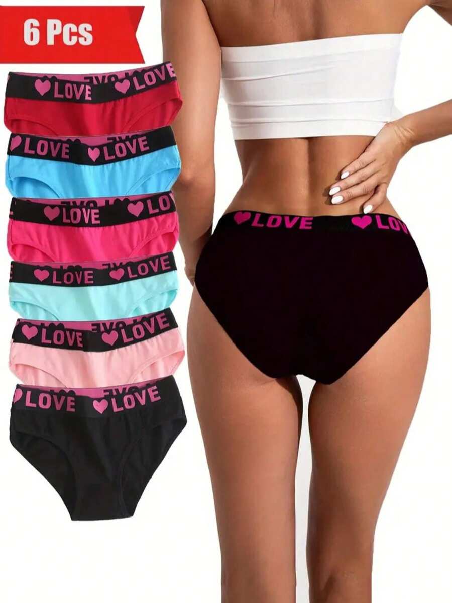6 PCS, Women's Seamless Heart-Shaped Printed Underwear, Comfortable, Breathable, Elastic Waistband Underwear, Multiple Colors - 彩色 - 查看 1