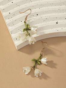 1pair Fashionable Chic Countryside Style Lily Flower Drop Earrings - Multicolor - View 3