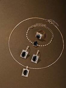 1 件女士黑色饰品套装，1 件黑色 PU 皮革腕表 + 珠宝套装，展现您的个人风格 - 黑色 - 查看 5