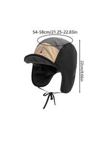 1pc Contrast Color American Cartoon Embroidered Winter Trapper Hat, Thick Warm Ear Protection Fleece Aviator Pilot Cap Autumn Decor - A - View 2