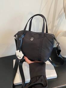 时尚通勤包，极简休闲单肩包，轻盈斜跨饺子方形女包。极简尼龙方形手提包，时尚手柄钱包，配有可拆卸肩带，适合女生、女大学生、初学者和办公室女士，非常适合办公室、大学、工作、商务、通勤 - 黑色 - 查看 7