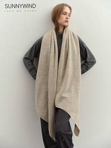 1pc Women Solid Color Soft Knit Scarf, Everyday Use For Dress - Beige - View 2