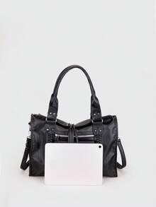 Túi Tote Đeo Vai Phong Cách Đường Phố Dung Tích Lớn Phong Cách Punk Thường Ngày Dây Đeo Vai Dài Có Thể Điều Chỉnh Khóa Kéo Thích Hợp Cho Việc Đi Lại Hàng Ngày Du Lịch Mua Sắm Kỳ Nghỉ Và Các Mục Đích Sử Dụng Khác - màu đen - Xem 10