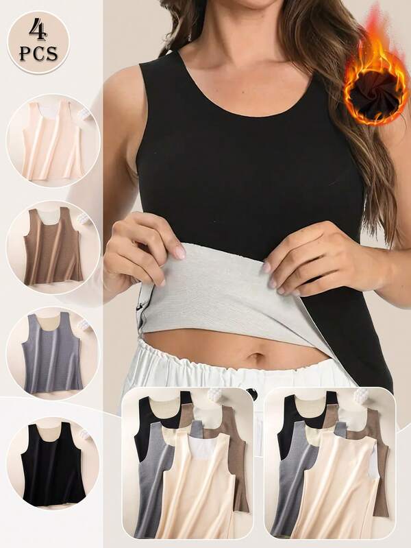 4pcs Women's Warm Pullover Sweaters - Thermal Lined Sleeveless Tops, Suitable For Winter, Soft & Fitted To Layer Over T-Shirts, Skin-Friendly Fabric, Comfortable All Day