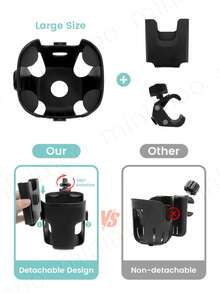1 Stück 2-in-1 Getränkehalter mit Handyhalterung in Großformat - 360° drehbar und verstellbar, abnehmbar für Kinderwagen, Fahrräder, Rollstühle & Roller