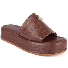 Women's Platform Sandal | Comfortable Flat Model - Coffee Brown - View 5