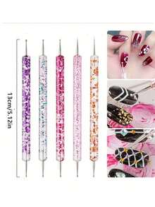 Cepillo de uñas, Set de 1/5/15 piezas de brochas de arte de uñas con brocha delineadora, herramienta de estipulación, brocha para acrílico y gel para diseño de uñas, pulido UV, pintura, detalles de arte de uñas - Mango multicolor con brillo, herramientas de arte de uñas, herramienta de estipulación, set de arte de uñas con puntas de estipulación, bolígrafo de doble cabeza con gema de cristal, piedra de cristal, herramientas de decoración DIY de arte de uñas