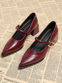 Giày cao gót mũi nhọn, kiểu dáng thấp, mới ra mắt mùa xuân 2026, thanh lịch, tối giản, đa năng dành cho nữ, màu đỏ rượu vang, gót dày. - Màu Đỏ Sâu - Xem 2