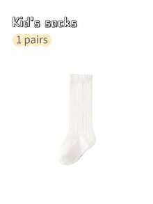 1 Pair Girls' Solid Color Knee High Socks With Ruffle Trim, Autumn/Spring
