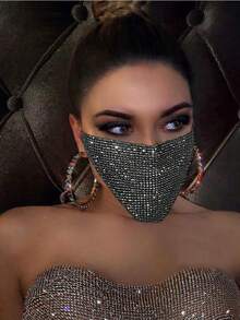 Sexy & Wild Nightclub Street Style Rhinestone Studded Shiny Rhinestone Women's Face Mask, Versatile For All Seasons