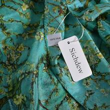 100% Mulberry Silk Scarf For Women Lightweight Long Scarves Beach Wraps Cover Up -Travel Photography Scarfhalloween - 綠色 黃色 - 查看 10