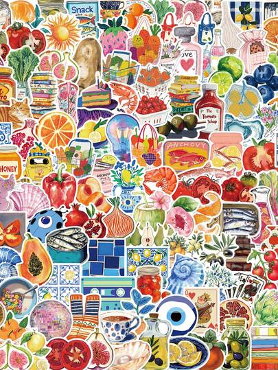 150pcs Retro Mediterranean Style Art Stickers - Colorful Food & Book Designs For Laptop, Luggage, DIY Phone Case Decoration