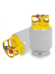 GCCSJ 30LB Refrigerant Recovery Tank - Multi-Gas AC Freon Recovery Cylinder For R12/R22/R134A/R410A, Heavy-Duty Steel Tank With 1/4" SAE Y Valve & Dual Valve Ring, DOT-Certified Reusable HVAC Tool For Auto & Home AC Repair (Gray/Yellow)