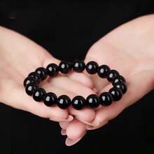 10/12/14/16mm Classic Black Agate Natural Stone Bracelet Men Charms Beaded Elastic Bracelets - 14毫米 - 查看 6