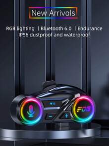 Y13 摩托车头盔耳机，BT6.0 1000mAh 电池，带 FM 收音机、降噪 RGB 灯、长效电池、Typec 充电、FM 收音机耳机，适合户外旅行者、科技爱好者，万圣节和圣诞节的完美礼物 - 彩色 - 查看 2