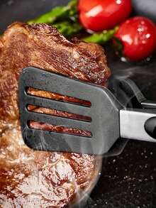 1pc Stainless Steel Food Tongs, Camping Outdoor BBQ Tongs, Baking Kitchen Tongs, Steak Tongs - Black - View 2