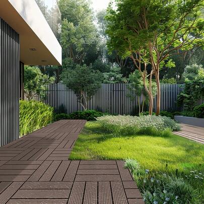 Interlocking Deck Tiles Plastic Wood, 10 Pack,12"X12" 10 Sq. Ft Waterproof Outdoor Flooring All Weather Use, Patio Floor Decking Covering Tiles For Porch Poolside Balcony Backyard, Dark Brown