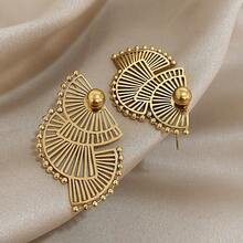 1对复古扇形耳环，几何金色耳钉，不锈钢耳环，女士日常及派对饰品，万圣节及圣诞节礼物 - 彩色 - 查看 9