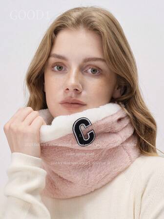 1 pieza Bufanda casual de dos colores con letra C, uso diario minimalista