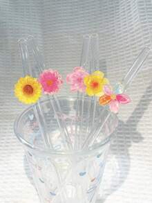 1/2/6pcs Beautifully Designed, Reusable Straws, Glass Straws, Perfect For Smoothies, Milkshakes, Milk, Tea, Juices, Festivals Accompaniment Gifts