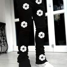 Women's Denim Jeans Fall Winter Casual Commuter Flower Print Baggy Pants Trousers Ladies Fall Fashion Casual Women Jean Pants  Halloween    All    Regular Fit    Pocket  Zipper - màu đen - Xem 2