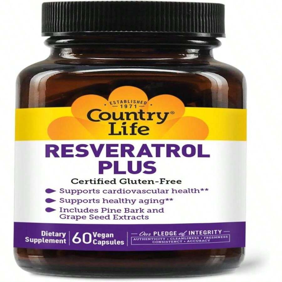 Country Life Resveratrol Plus 1000mg - Organic Antioxidant Supplement With Pine Bark &Amp; Grape Seed Extracts - Vegan, Gluten-Free, Non-GMO - Flavor NameA - 查看 1