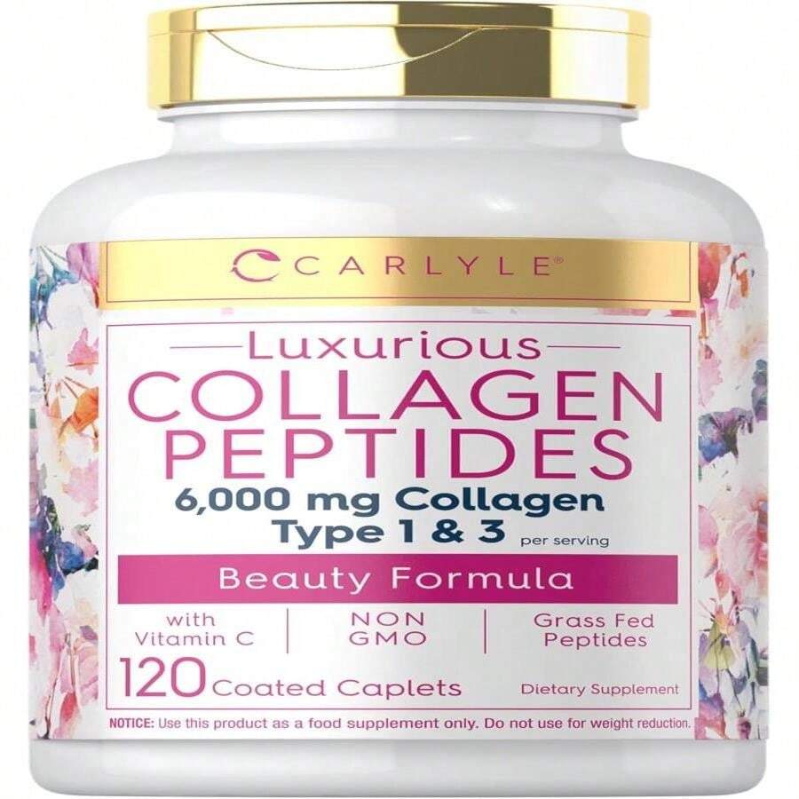 Carlyle Collagen With Vitamin C | 6000mg | 120 Caplets | Multi Collagen Peptide Pills | Type 1 And 3 | Non-GMO, Gluten Free, Grass Fed - 白色的 - 查看 1
