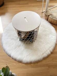 1pc Soft & Fluffy Round White Shag Rug, Comfortable For Bedroom, Living Room, Study, Office, Entryway, Can Be Used As Floor Mat, Creates Cozy Bedroom Ambiance. This Plush Rug Is Washable, Anti-Slip, Cute In Design, Suitable For Indoor Use All Year Round, Ideal For Luxury Minimalist Living Room Rug, Bedroom Rug, Bedside Rug, Bathroom Rug, Decorative Rug - White - View 2