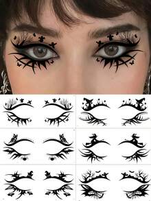 6 Blatt Eyeliner Aufkleber Halloween Augen Tattoos Halloween temporäre Tattoos Spinnennetz Augen Tattoo Lidschatten Aufkleber wasserfeste Eyeliner Aufkleber mit Fledermaus Hexe Schädel Schmetterling für Cosplay Festival Streich Make-up
