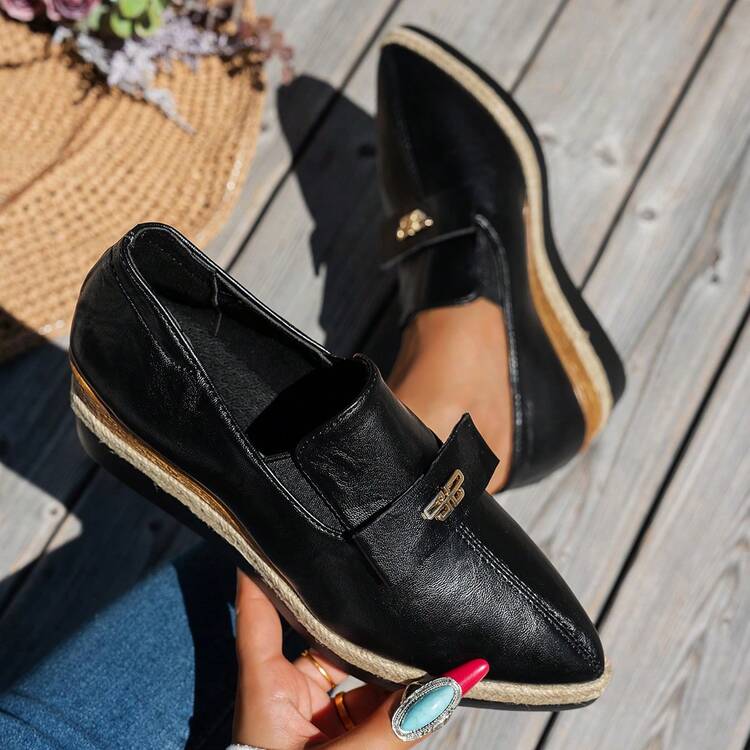 WRCVS Damskor med platå och kilklack, Lätta och halkfria arbetsskor, Moderiktiga festskor, Bohemiska sandaler, Spetsiga espadriller med kilklack - Svart - Visa 9